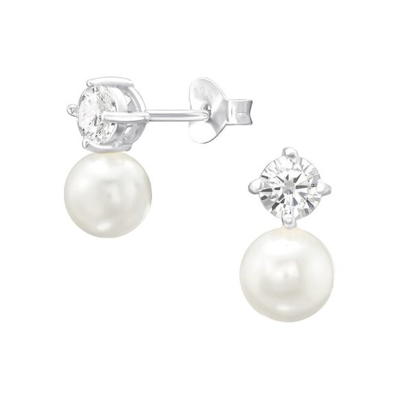 Sterling Silver Pearl and CZ Earrings - Picture 1 of 12